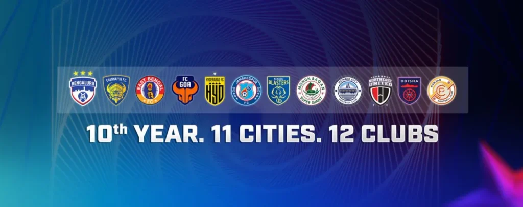 ISL 2023-24 is 10th Season with 12 football clubs in 11 cities